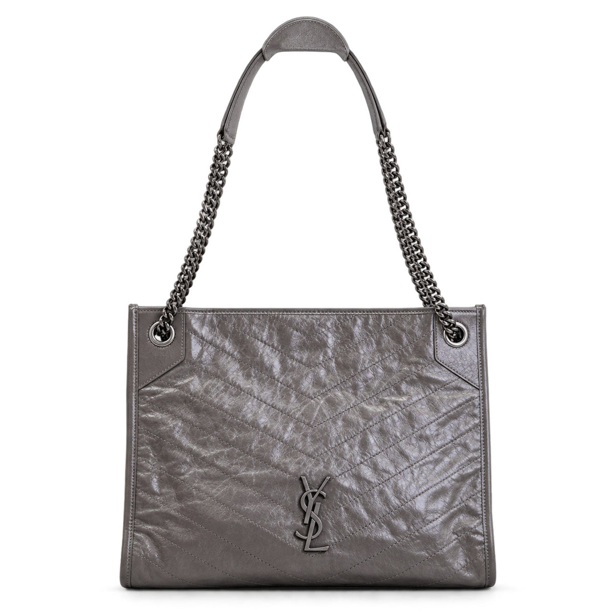 YSL Niki Shopping Bag – Grey Quilted Leather