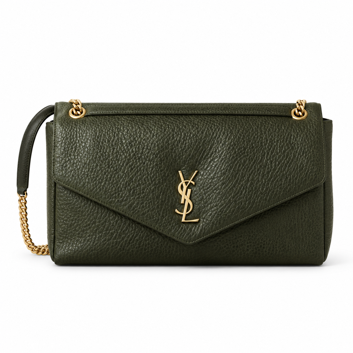 YSL Envelope Chain Bag Khaki with gold chain strap