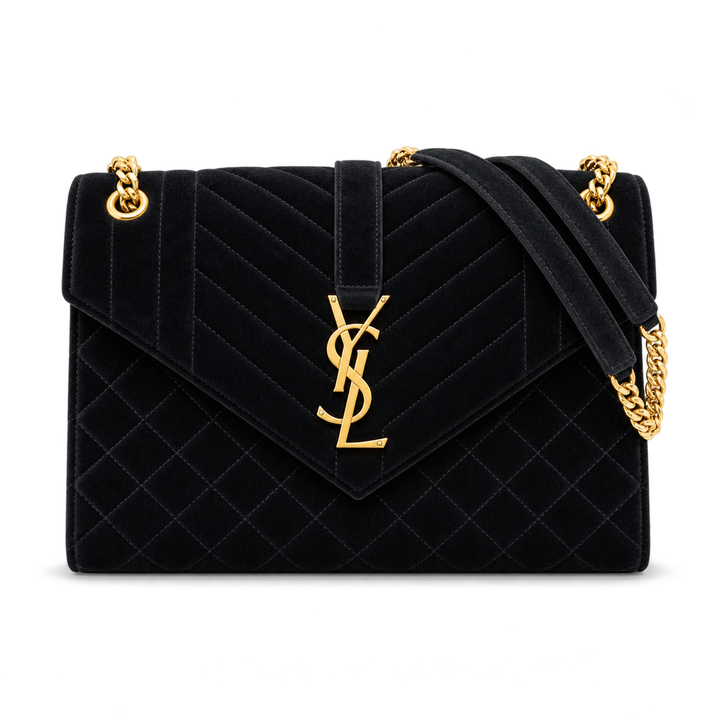 Saint Laurent YSL Envelope Medium – Black Velvet Gold