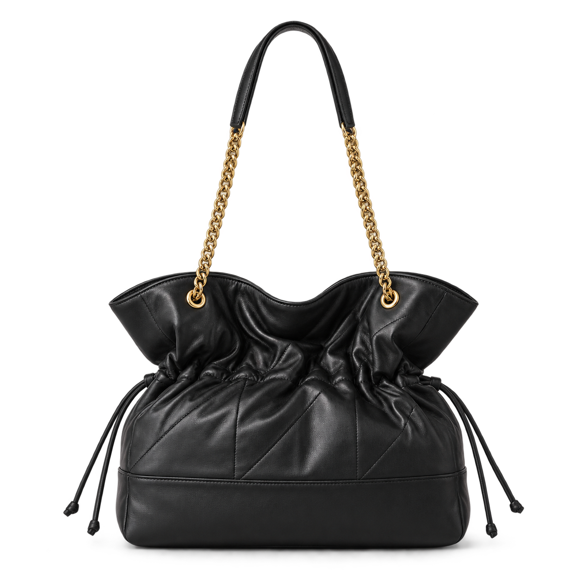 YSL Saint Laurent Jamie Tote Bag in black quilted leather with gold chain strap and drawstring closure