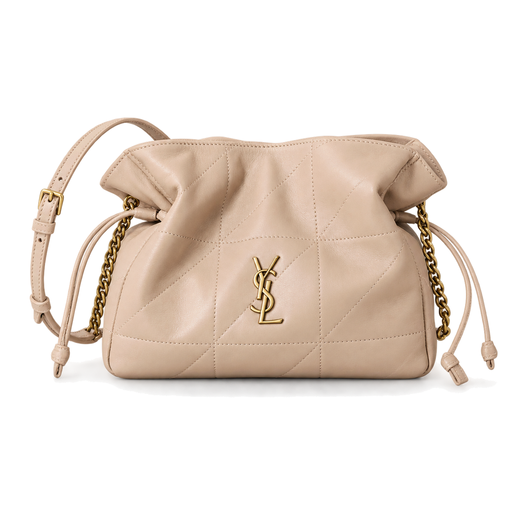 YSL Bouquet Drawstring Bag – Beige Quilted Leather