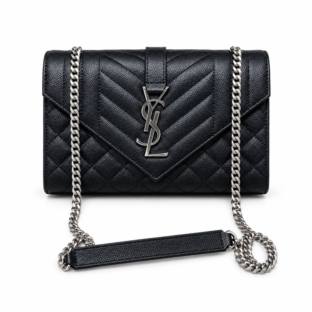 Saint Laurent YSL Envelope Bag – Black Silver