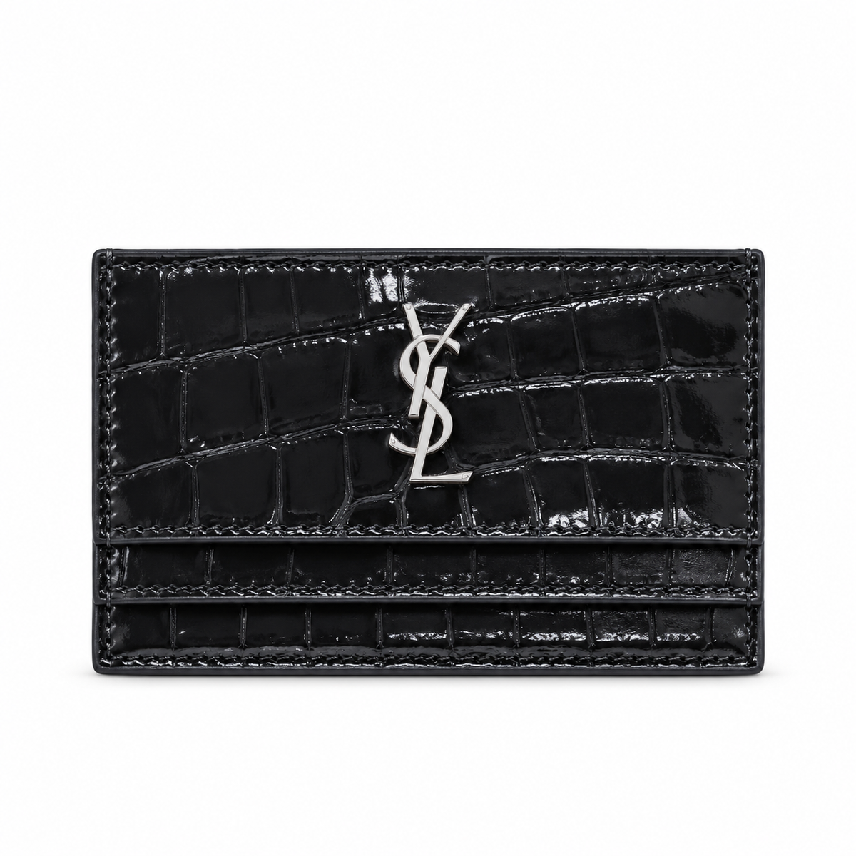 YSL Cassandre Card Holder – Black Croc Patent
