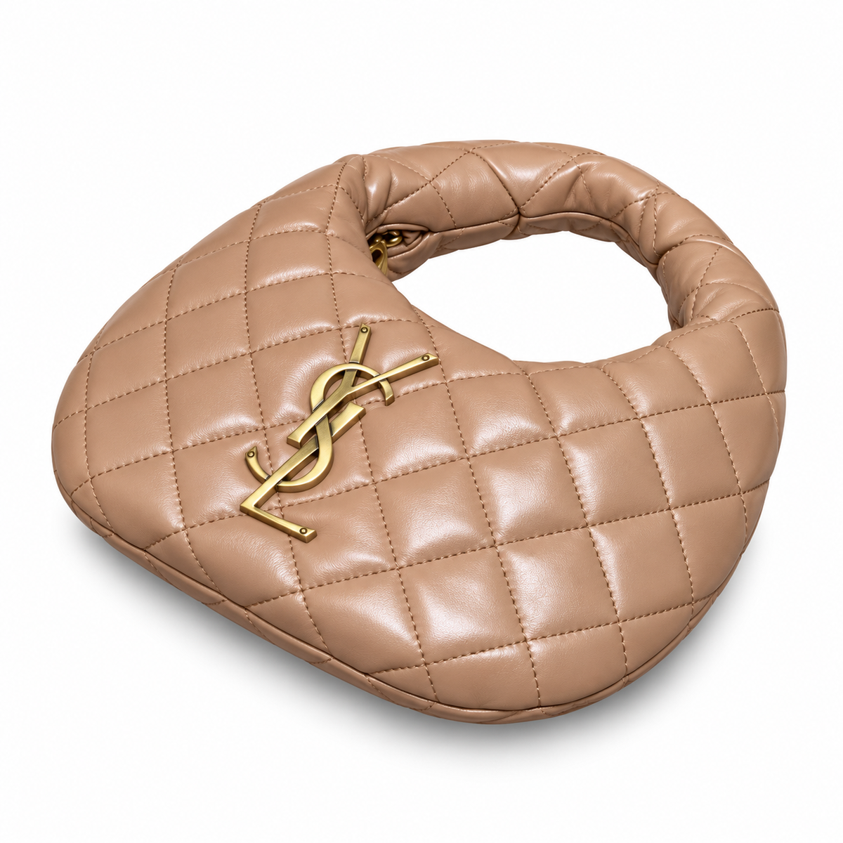 YSL Saint Laurent Quilted Leather Hobo Bag Camel