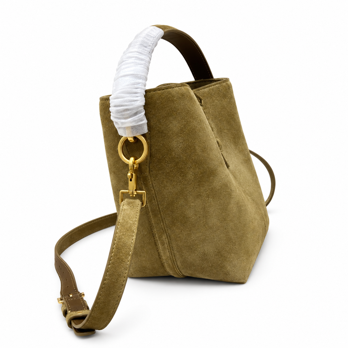 YSL Saint Laurent Suzanne Bucket Bag in Olive Suede