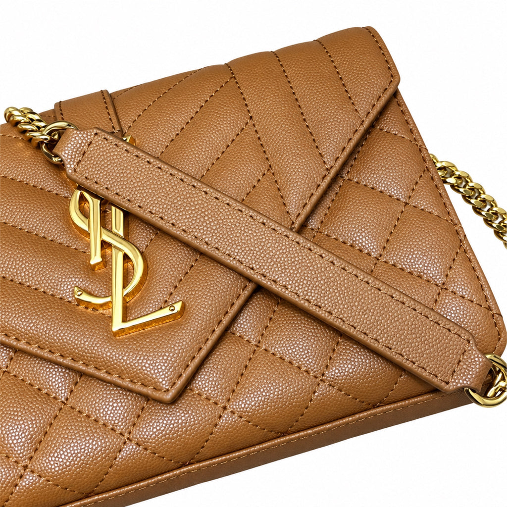 Saint Laurent YSL Envelope Small Bag – Camel Quilted Leather