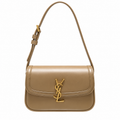 Saint Laurent Solferino flap shoulder bag in beige smooth polished leather with gold YSL monogram and adjustable strap