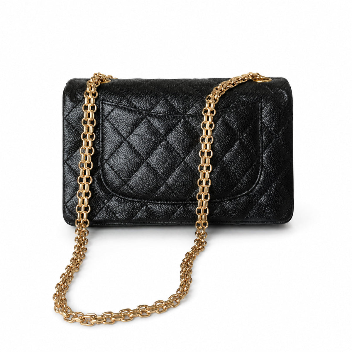 Chanel Black Quilted Caviar Double Flap Bag | Gold CC Plaque & Dual Gold Chain