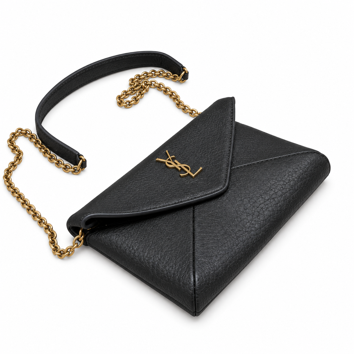 YSL Saint Laurent Gaby Envelope Bag in Black Grained Leather