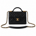 Chanel Caviar Top Handle Mini Flap Bag | CC Turn-Lock Gold Chain Black — 13x18cm
