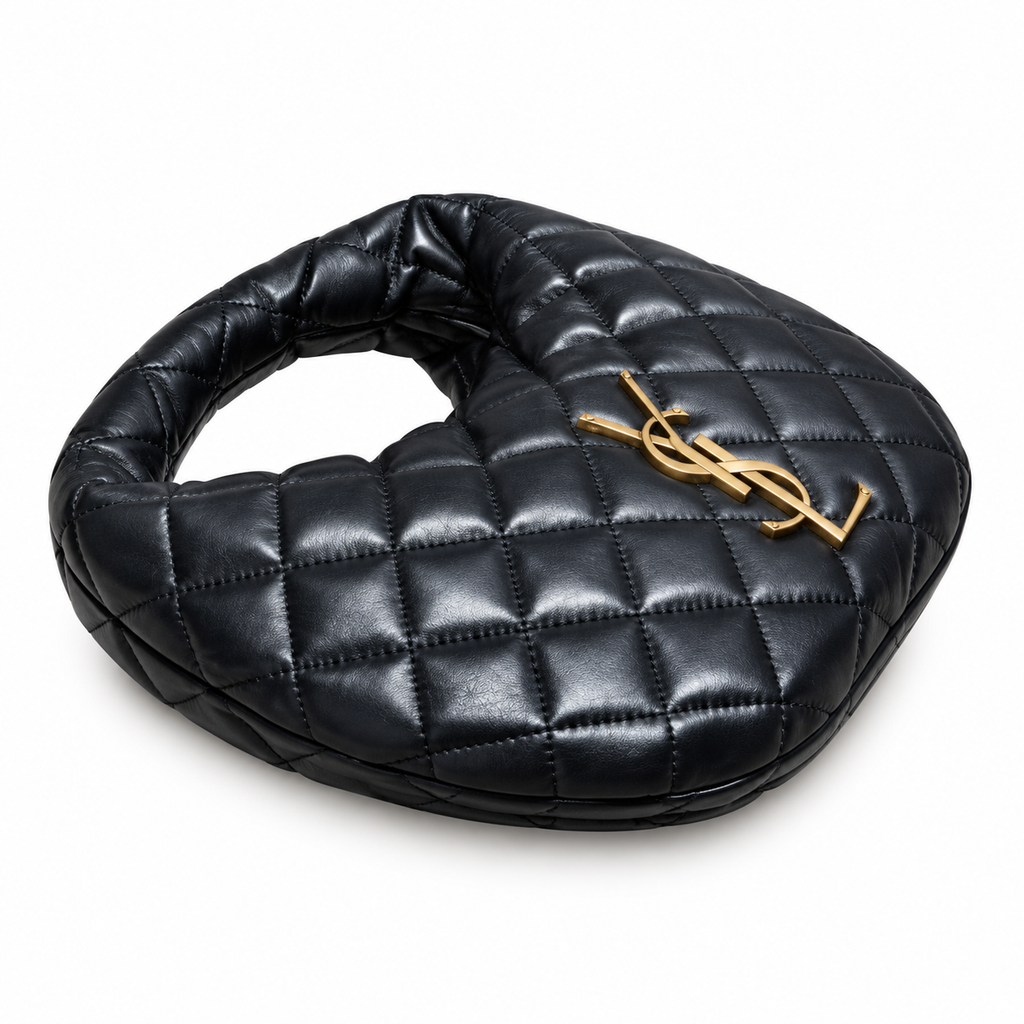 YSL Saint Laurent Quilted Leather Hobo Bag Black