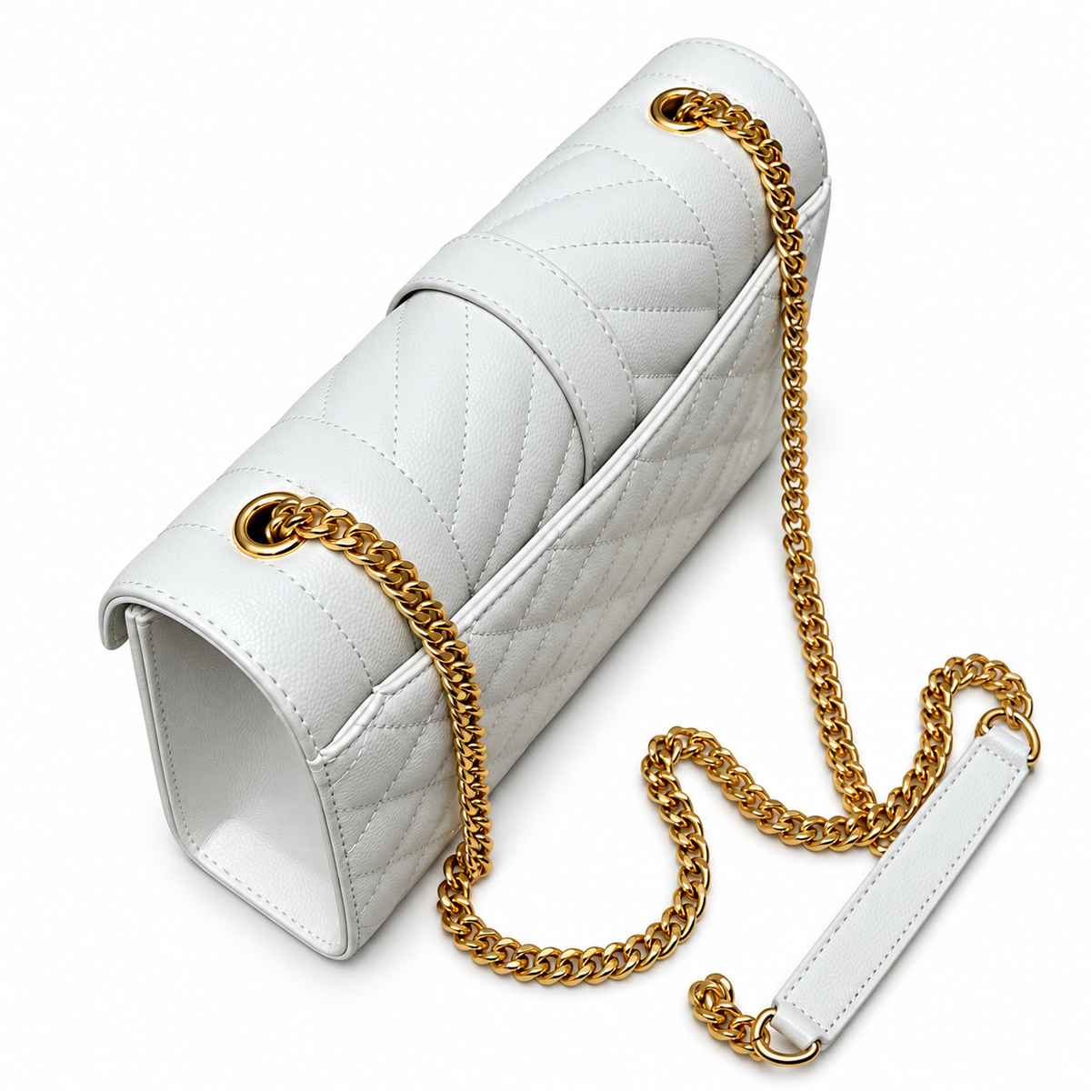 YSL Envelope Quilted Leather Chain Shoulder Bag White