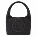 Chanel Black Terry Cloth Hobo Bag | Tonal CC Embroidery & No Hardware