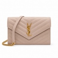 YSL Saint Laurent Envelope Chain Wallet in Powder Pink Matelassé Leather