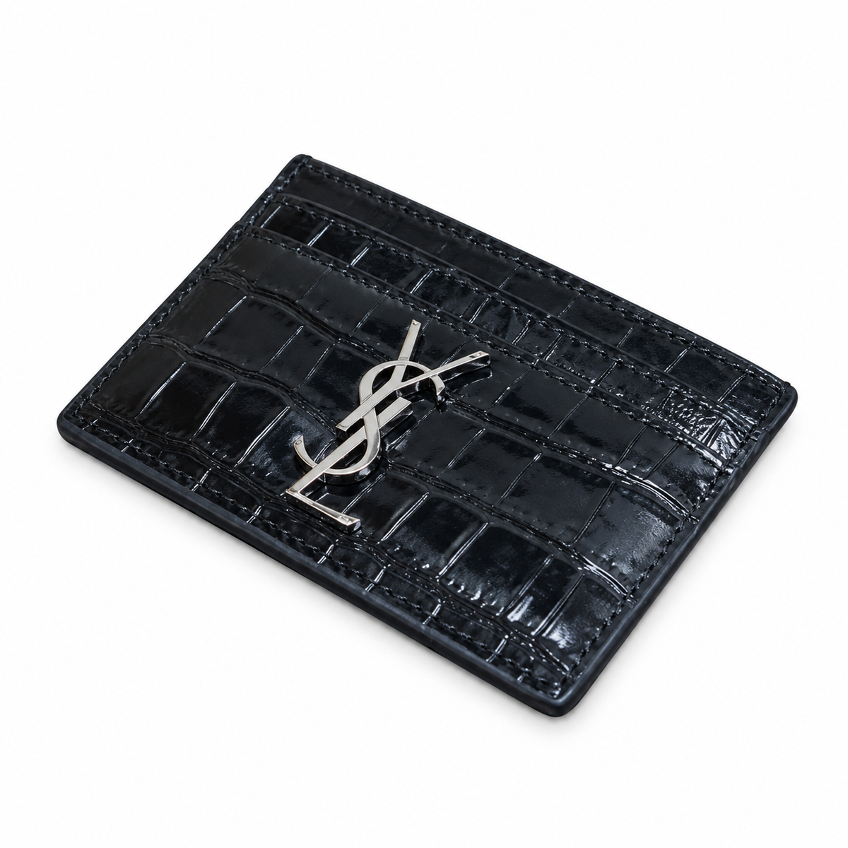 YSL Cassandre Card Holder – Black Croc Patent