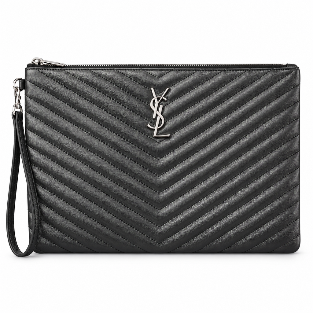 Saint Laurent YSL Cassandre Clutch – Black Silver