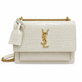 YSL Sunset Medium Bag Cream Croc-Embossed Leather Gold Chain