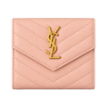 YSL Saint Laurent Monogramme Small Wallet Blush Pink Quilted Leather Gold Logo