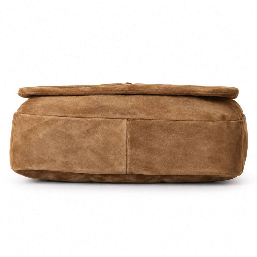 YSL Jamie Quilted Suede Flap Shoulder Bag Camel