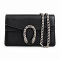 Gucci Dionysus Mini Bag in Black Pebbled Leather with Crystal Embellished Closure
