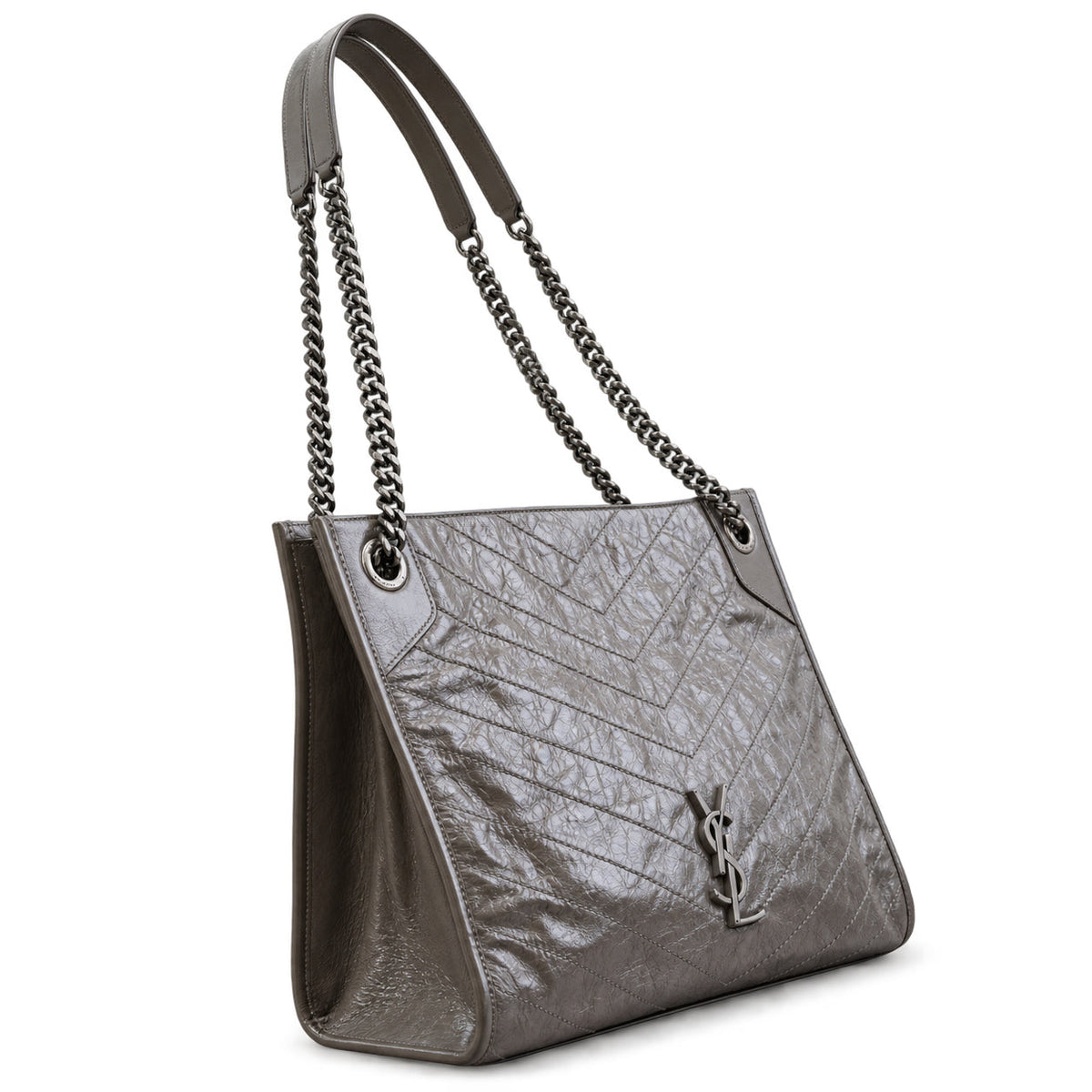 YSL Niki Shopping Bag – Grey Quilted Leather