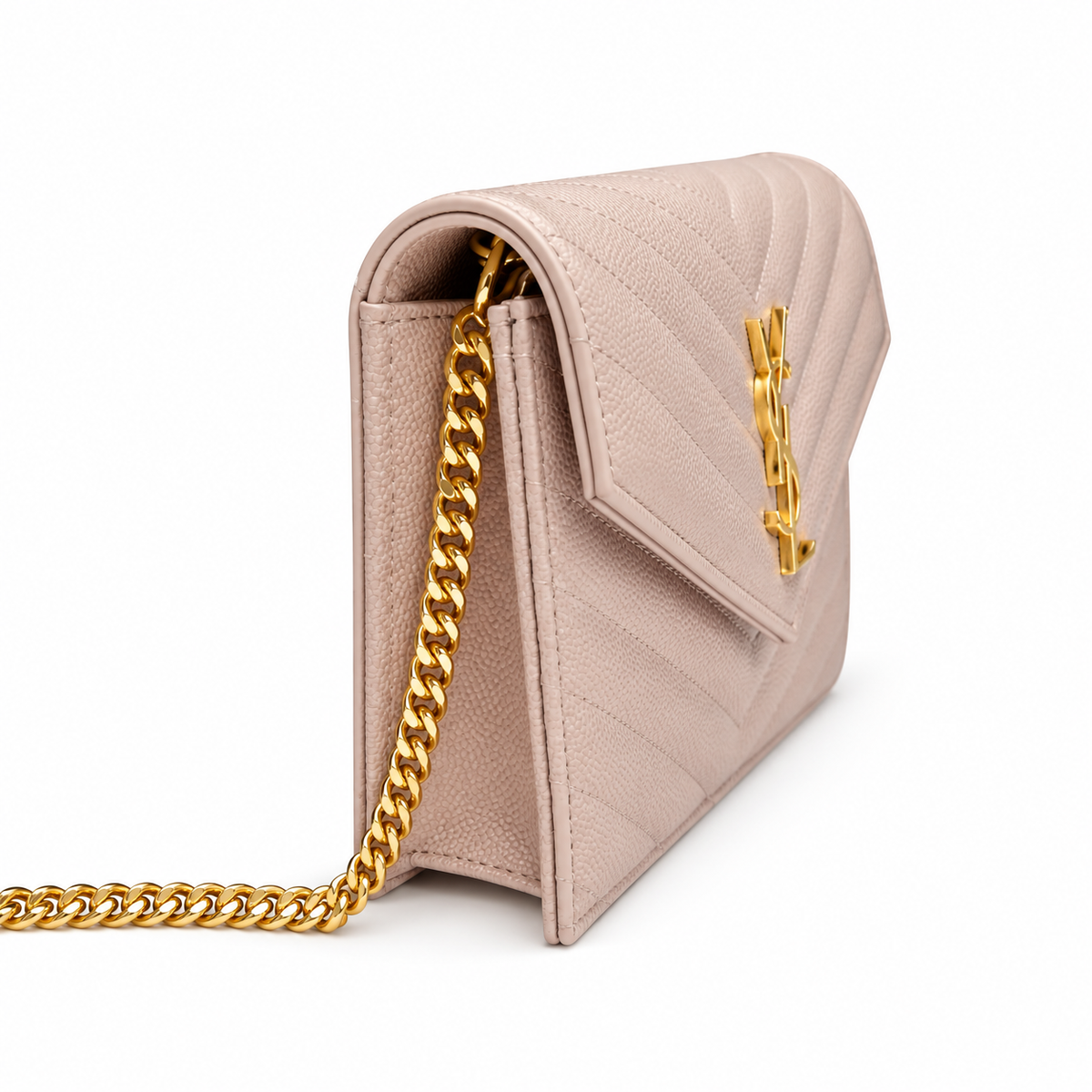 YSL Saint Laurent Envelope Chain Wallet in Powder Pink Matelassé Leather