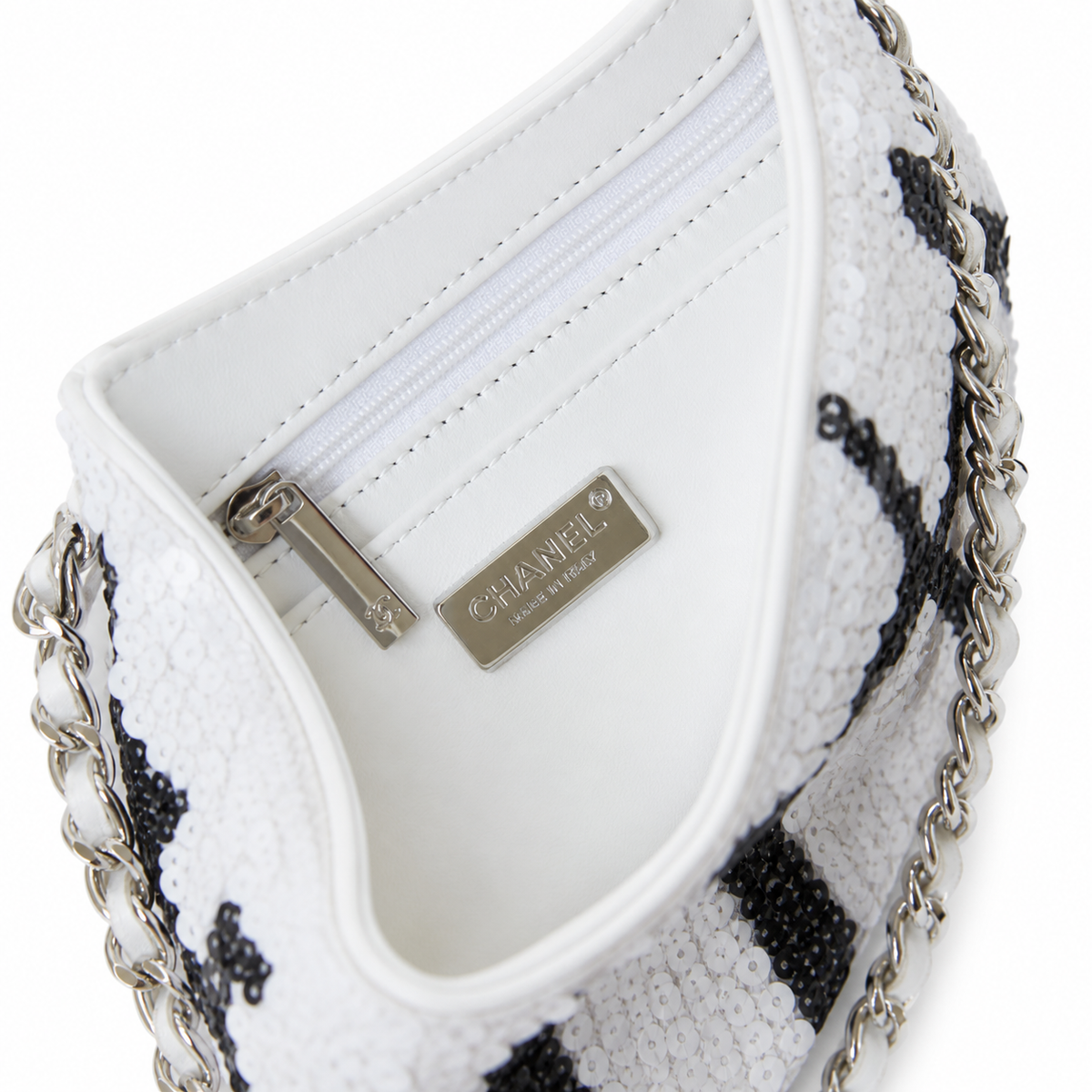 Chanel Ivory Sequin Bow Chain Crossbody Bag