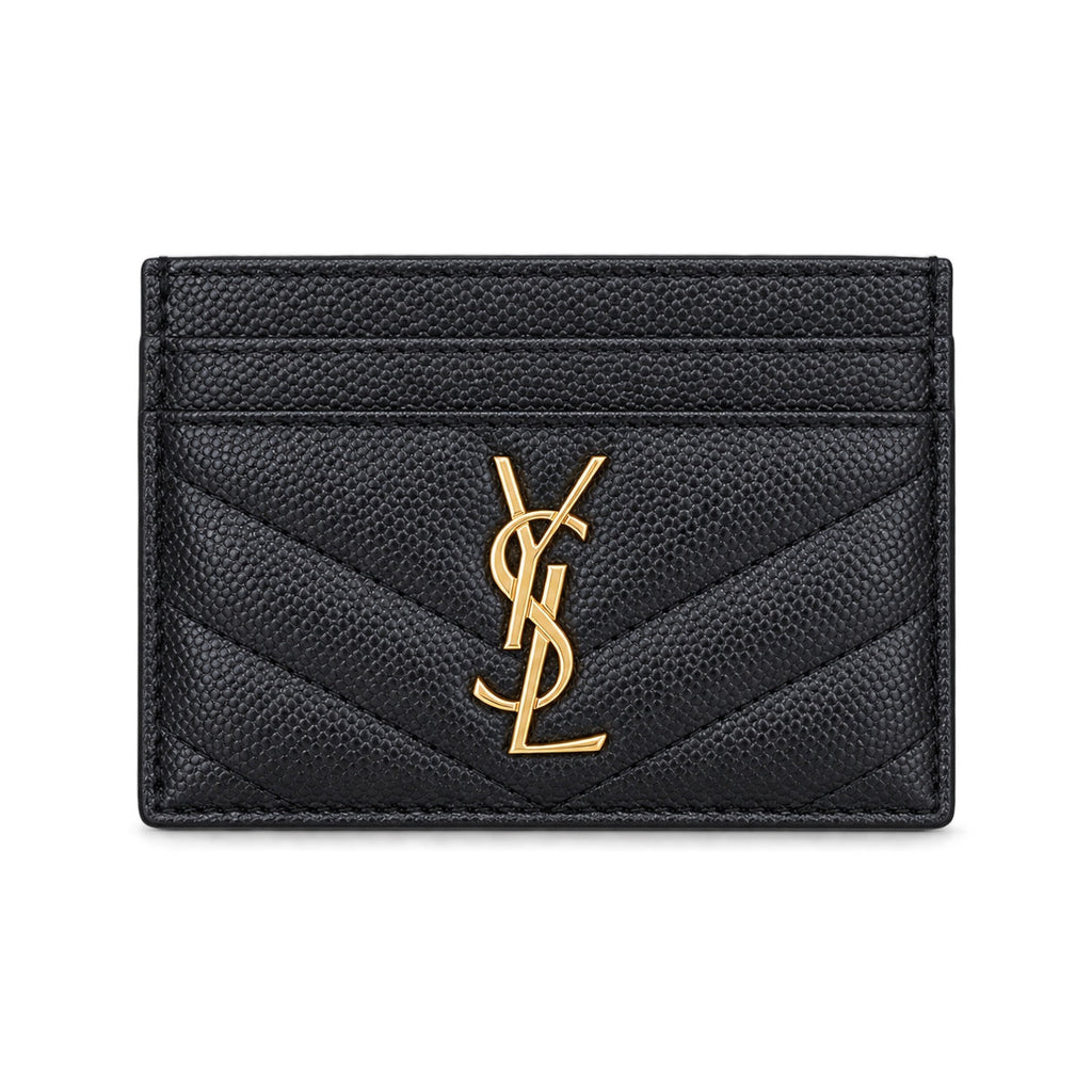 YSL Cassandre Card Holder – Black Grain Gold