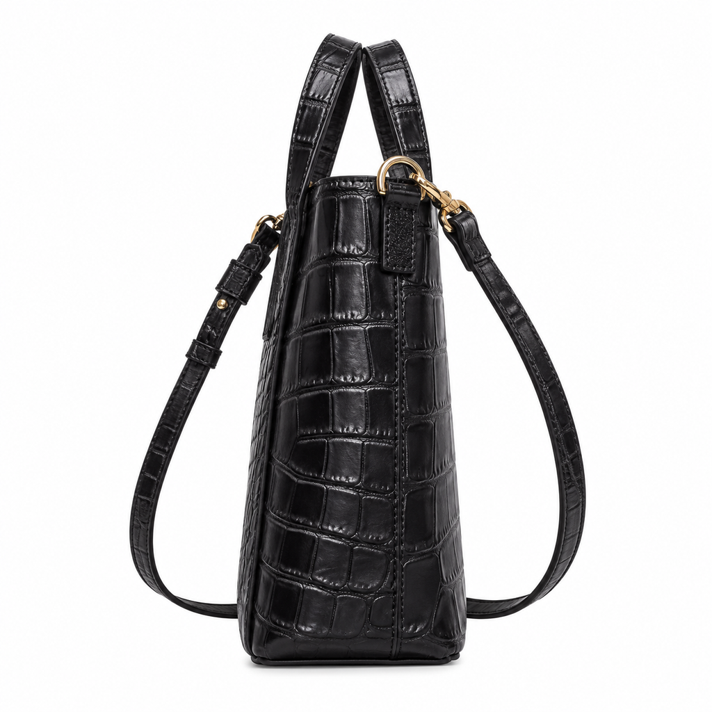 Saint Laurent YSL Mini Croc Bag – Black Embossed Leather