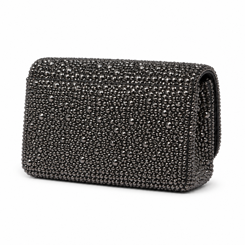 Chanel Silver Beaded Flap Chain Crossbody Bag