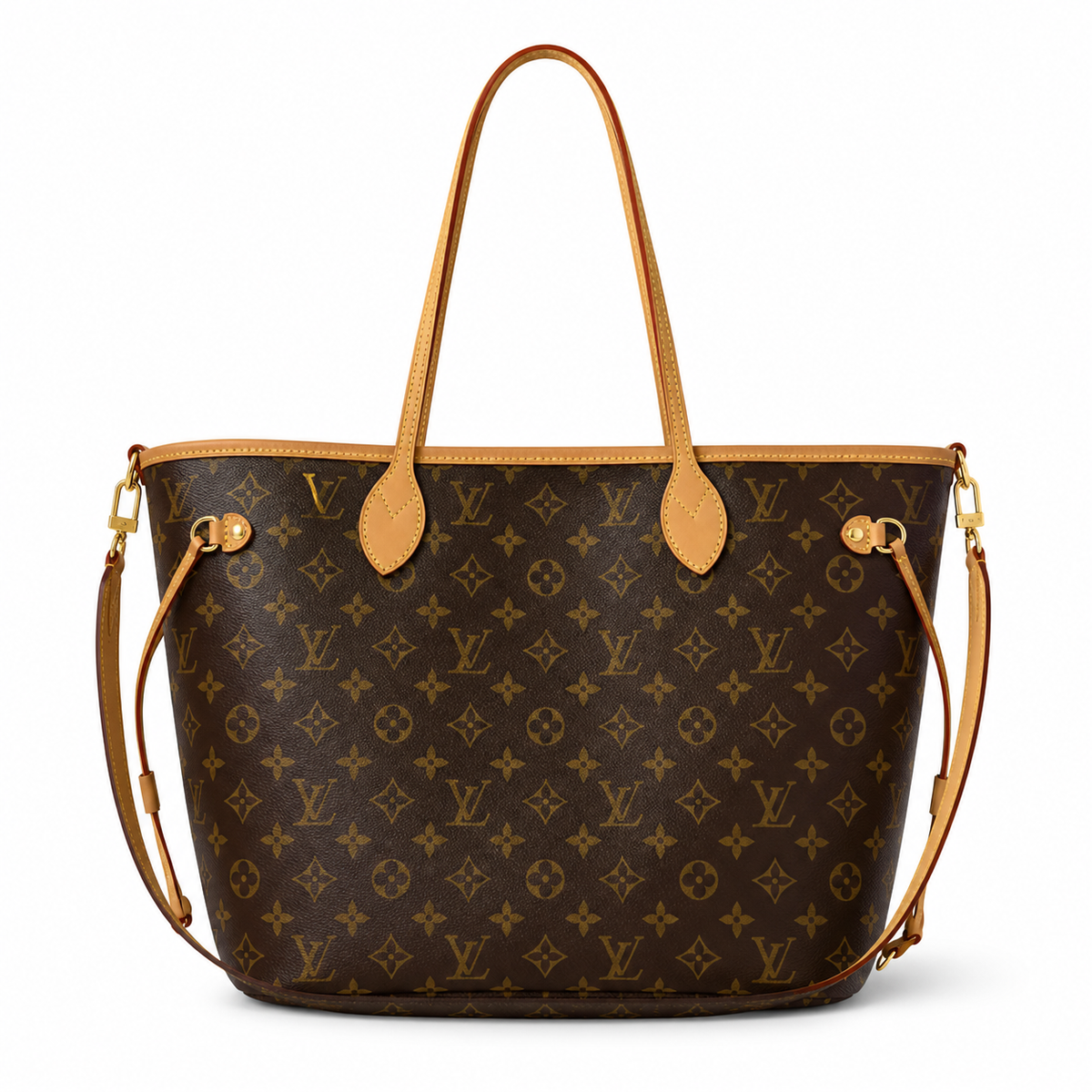 Louis Vuitton Neverfull MM Monogram Canvas Tote Bag with Vachetta Leather & Gold Hardware