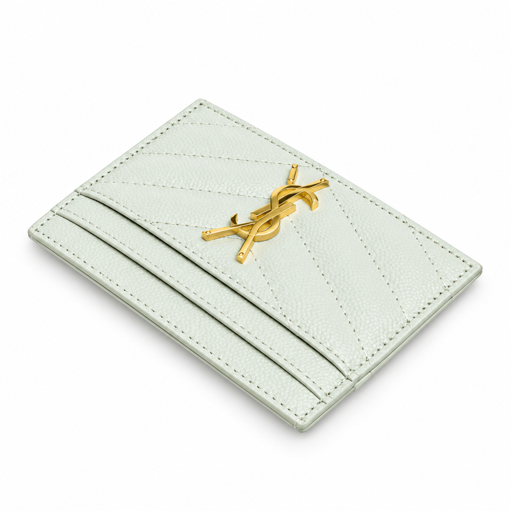 YSL Cassandre Card Holder – Mint Chevron