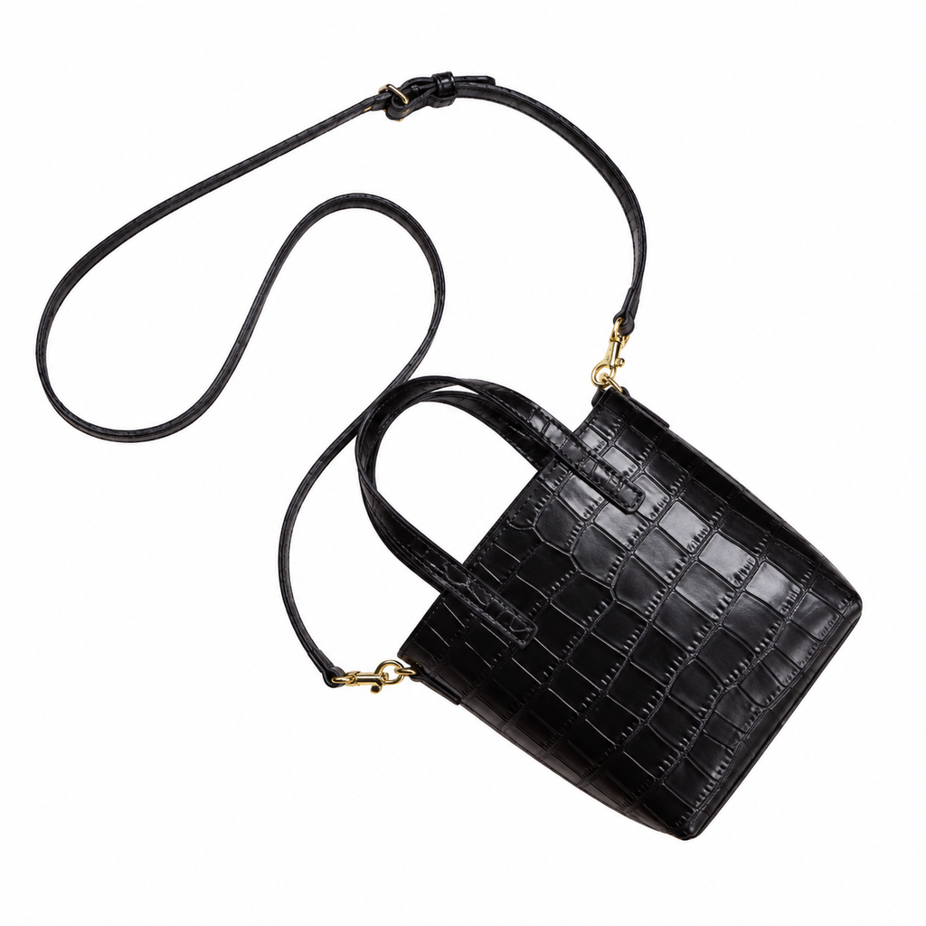 Saint Laurent YSL Mini Croc Bag – Black Embossed Leather
