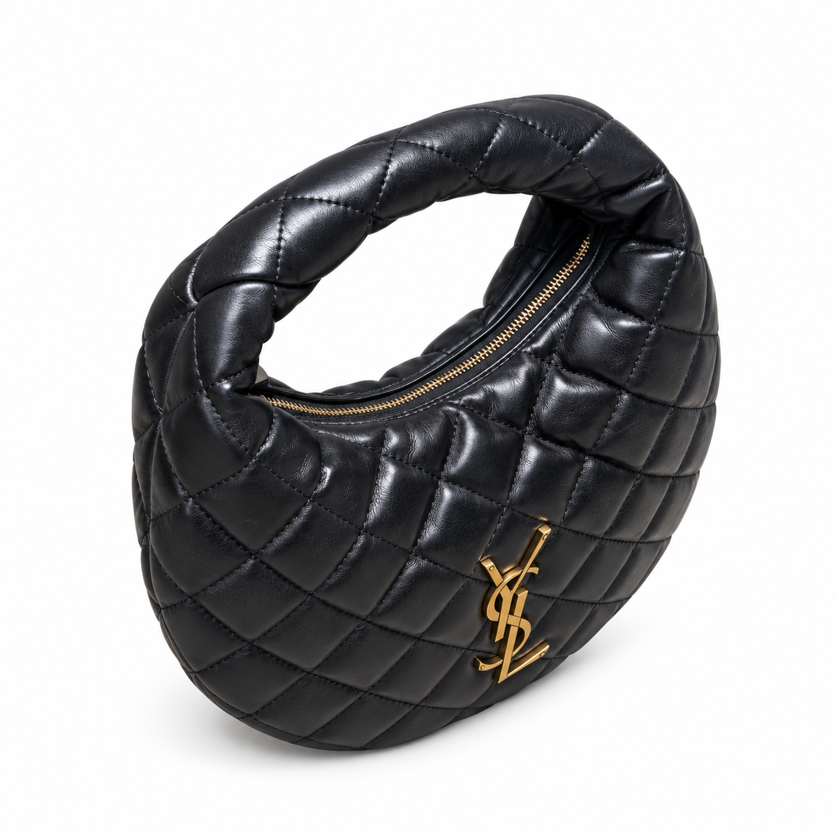 YSL Saint Laurent Quilted Leather Hobo Bag Black