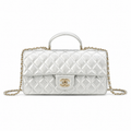 Chanel Mirror Silver Quilted Classic Flap | Top Handle & Back Exterior Pocket — 25cm