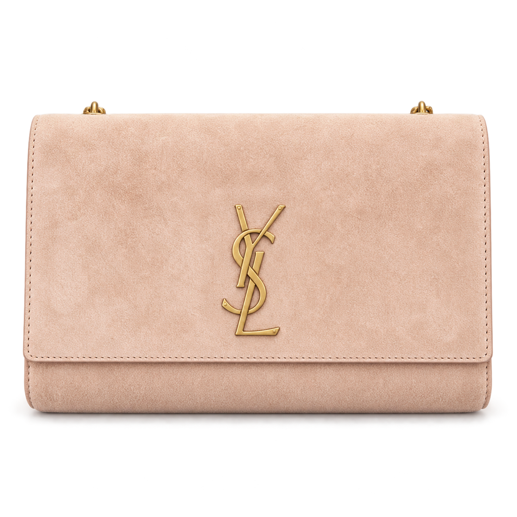 Saint Laurent YSL Kate Chain Bag – Nude Suede Gold