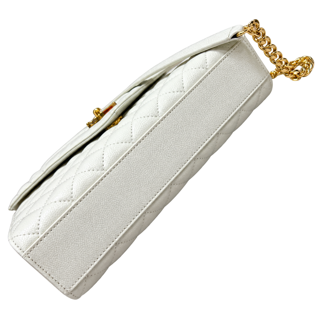YSL Envelope Medium Bag – White Quilted Leather