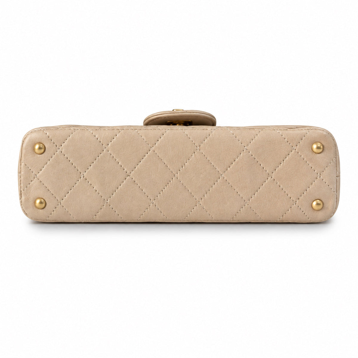Chanel Nude Beige Lambskin Quilted Mini Flap Bag | CHANEL PARIS Gold Padlock Clasp & Gold Chain