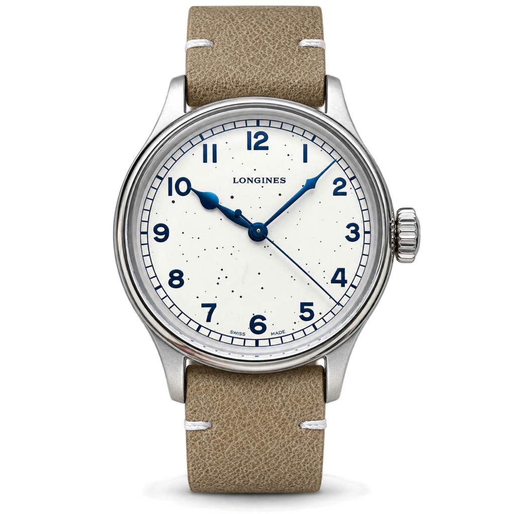 Longines Heritage Military Watch – Swiss Automatic, Ivory Speckled Dial & Sand Leather Strap