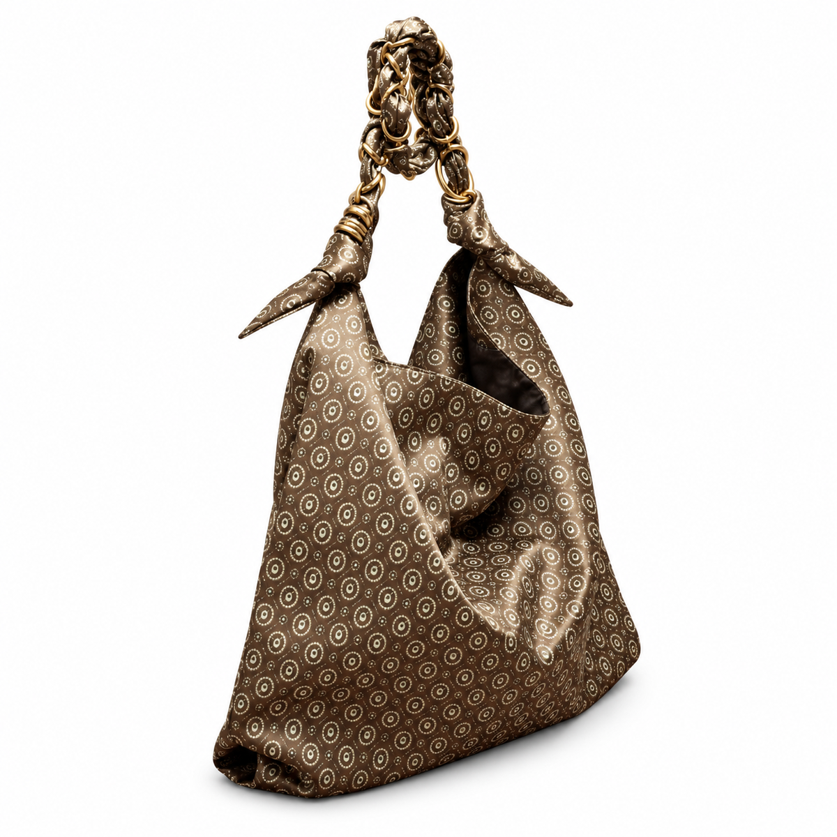 YSL Saint Laurent Squchy Hobo Bag in Brown Floral Print Satin