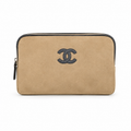Chanel Camel Suede Barrel Bag | Black CC Appliqué & Black Leather Trim