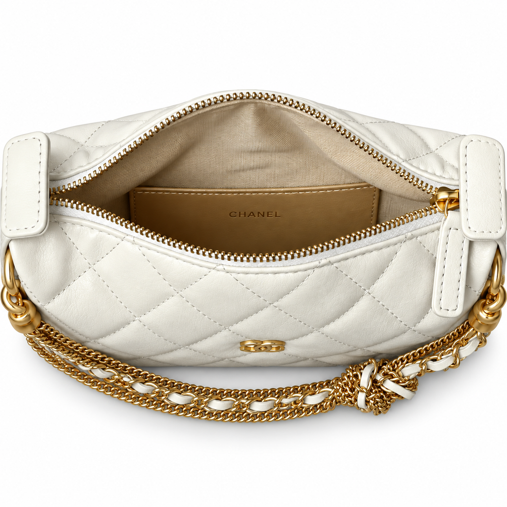 Chanel Ivory Quilted Crescent Chain Shoulder Bag