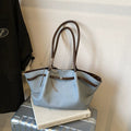Large Tote Bag – Grey Blue Brown Trim Donut Charm