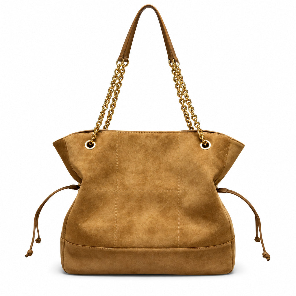 YSL Saint Laurent Jamie Tote Bag Camel Suede Gold Chain