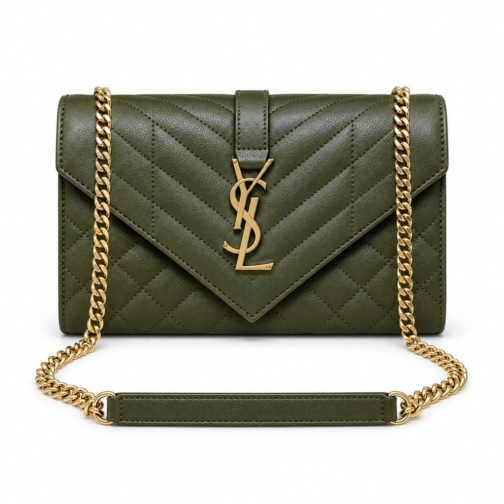 Saint Laurent YSL Envelope Small Bag – Olive Quilted Leather